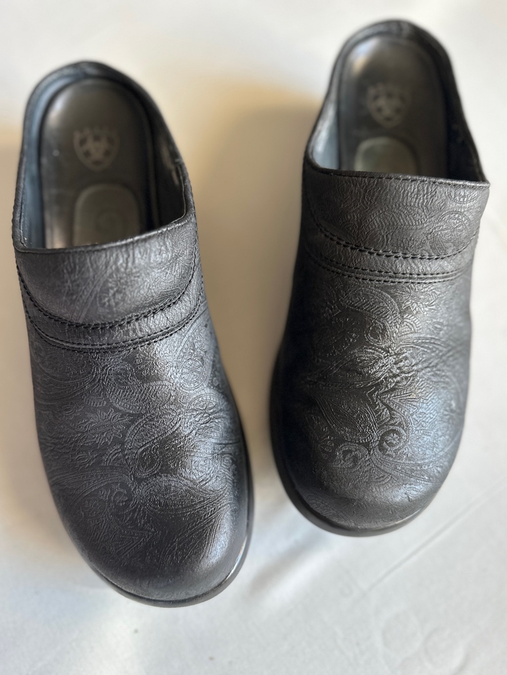 Ariat Sutter Black Paisley Tooled Leather Clogs Size 7